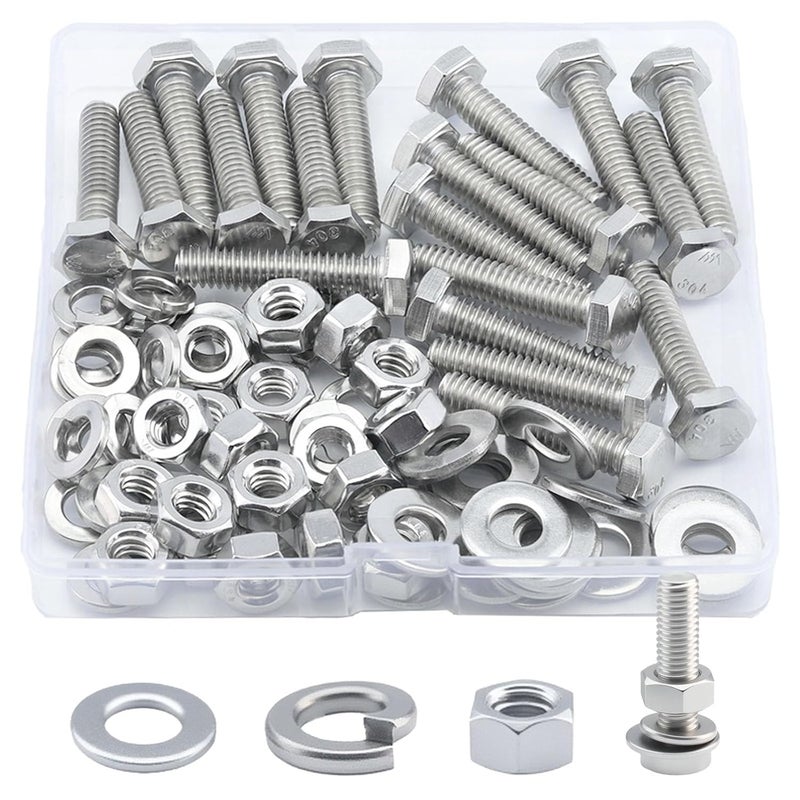 JROUTH 1/4-20 x1-1/4 Hex Head Screw Bolt(20PCS), Lock Nuts,Flat & Lock Washers Kits,304 Stainless Steel 18-8,Fully Threaded - Image 1